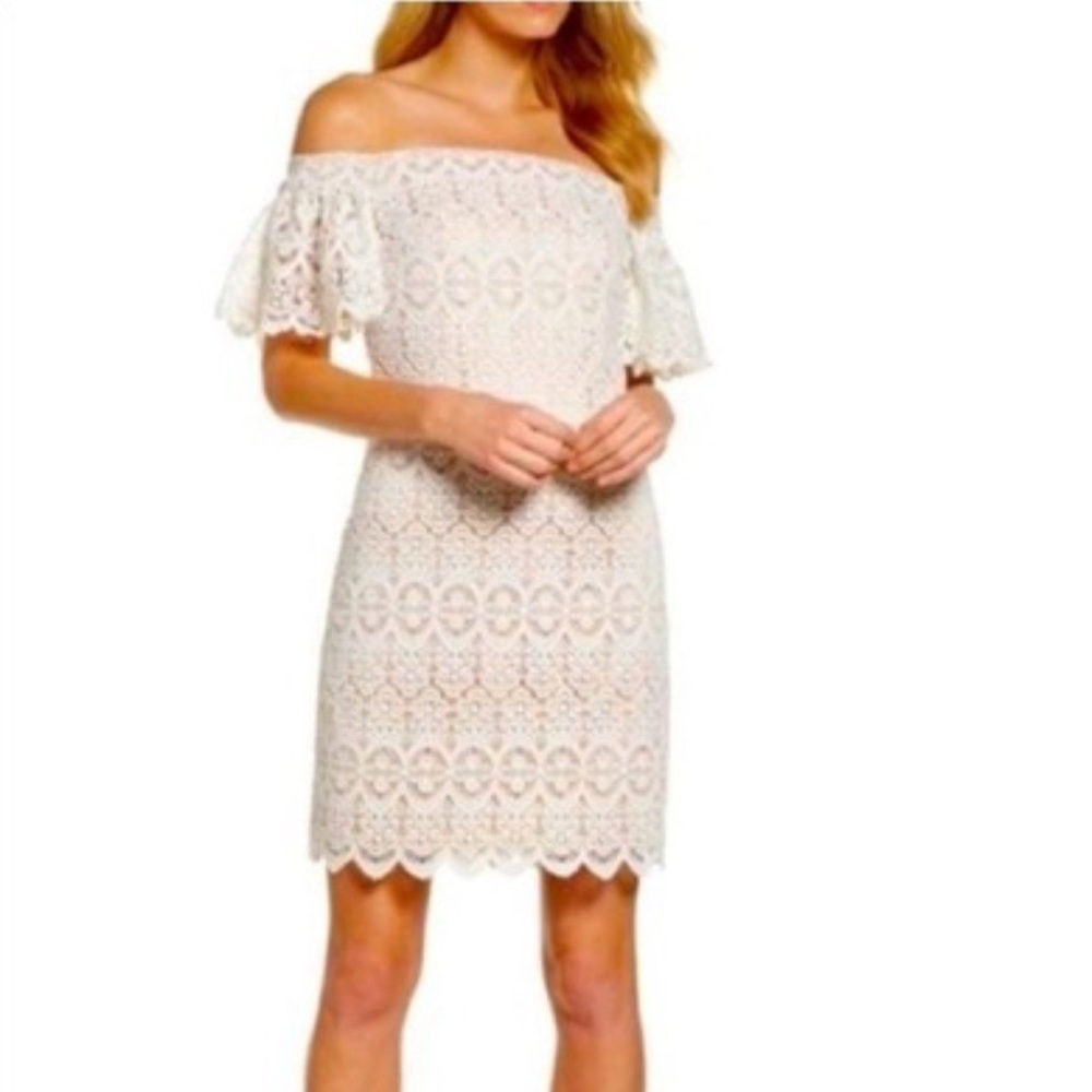 Eliza J Off the Shoulder White Lace Dress